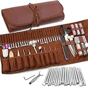 TLKKUE Leather Craft Tools Leather Working Tools Kit with Custom Storage Bag Leather Carving Tools Leather Craft Making for Cutting Punching Sewing Carving Stamping Leather Tooling Kit