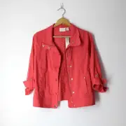 Chico's Luxe Twill Utility Jacket Malibu Punch zip snap front closure 0 4 S New
