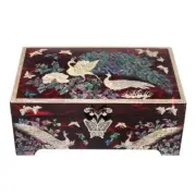 Mother of Pearl Peacock Red Jewelry Box Gift Trinket Chest Necklace Case Holder
