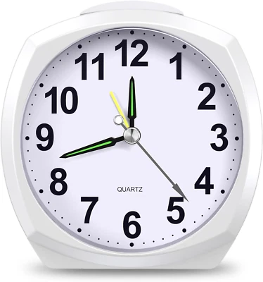 Analog Alarm Clock Battery Operated, Newest Silent Non Ticking Small Clock, Desk