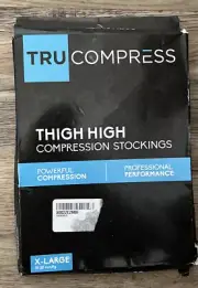 Tru Compress Compression Stockings 15-20mmHg Open Toe Thigh High X-large TORN