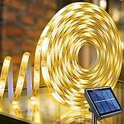 Upgraded 19.6FT 180 LED Solar Powered LED Strip Lights, Stairs Step Lights Outdoor Waterproof, Garden Lights for Christmas Terrace, Pergola Balcony, Pool Steps, (Warm Whit 19.8Ft 180 Led Strip)