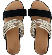 [Sksshion] Women's Metallic Strappy Flat Sandals Summer Slide Sandals Casual Shoes