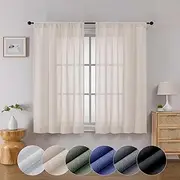 Lecloud Serena Linen Semi Sheer Curtains 54 Inch Length, Airy Breathable Window Curtain Panels, Textured Curtains for Bathroom Bedroom Rod Pocket (Each 40 W x 54 L, 2 Panels Set, Linen)