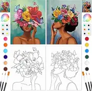 Dinifee 2 Pack Pre Drawn Canvas for Painting Sip and Paint Kit for Couple 8" x 10" Stretched Pre Printed Canvas Couples Date Night Art Party for Adults(Flower Girl)