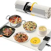 Electric Warming Tray & Silicone Cutting Board, Foldable Hot Plate with Touch Temp Control (60–100°C), 4-Hour Timer, 300W Portable Food Warmer for Kitchen, Buffet, Parties