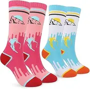 [KOOOGEAR] Kids Ski Socks Long Knee High Thermal Socks for Girls Boys Colourful Sports Snow Boot Socks for Skating Skiing Snowboarding Children UK Size 12-3