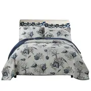 3 Pieces Coverlet Set Pastoral Style Washed Printed Quilted Quilt for Home