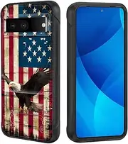 GFEWYTJYJ for Pixel 7A Case,Dual-Layer Rugged Shockproof Cell Phone Cover with Kickstand|Military Drop Proof Protective Case for Google Pixel 7A 6.1",Retro American Flag Bald Eagle