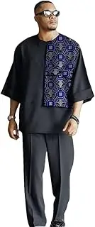 [Sweejim] 3/4 Sleeves African Clothes Men Loose Set Patchwork Tops With Pant Made Party Outfit