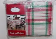 NEW NWT Christmas Holiday Fabric Tablecloth White Red Green 60X84