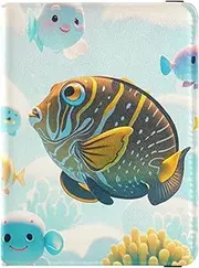 [Amooorous] Cartoon Cute Colorful Fish Coral Leather decorative Passport and Vaccine Card Holder Combo Travel Documents Organizer Protector Passport Holder Ultra Slim, Cartoon cute colorful fish coral, 1 size