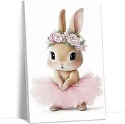 YMXZHUANSH Bunny Wall Art Nursery Rabbit Ballet Canvas Print Cute Animal Pictures Ballerina Artwork Poster for Baby Kids Room Wall Decor Frame(Brown 24L" x 36W")
