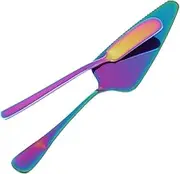SECFOU Ergonomic Long Handle Cake Pie Server Set Metal Cake Scrapers Serrated Edge for Baking Pastry Desserts