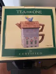 Peggy Jo Ackley Tea For One Ceramic Birdhouse Teapot & Cup NEW in Box