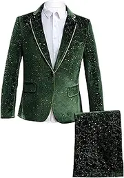 [JEShifangjiusu] Men's Clothing 2 Piece Light Color Dresses Tuxedo Suits Dance Costumes Fashion Suits Long Sleeve Suits Button Pants, Green, M