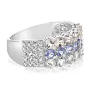 Aquamarine, Morganite, Tanzanite & White Zirconia Ring Set in Silver, L