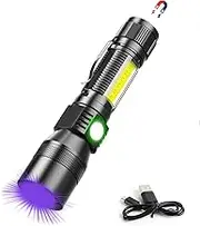 LudoPam UV Rechargeable Flashlights Tactical,1000 High Lumens 3 in 1 LED Black Light Flashlight -Magnetic Base/Sidelight/Zoomable, Bright Pocket Flash Light for Stains Detection Camping Emergency,1PCS
