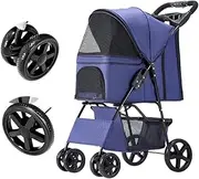 Pet Dog Strollers for Small Medium Dogs & Cats, Pet Dog Cat Stroller Lightweight Folding Pet Travel Pram Cart Premium Dog Strollers Cat Carriage Pushchair with Cup Holder(Blue)