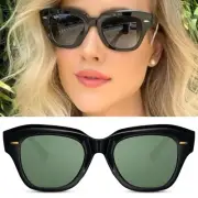 Geometric Sunglasses By Solo Solis Dark Frame & Green Lenses Unique Thick
