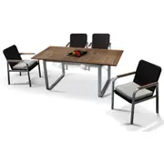 Modern Furniture 5pc Rola Teak Outdoor Dining Table Set Oak&Aluminum