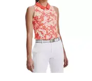 Under Armour Golf Polo Womens Large UA Zinger Sleeveless Polo Orange Print