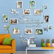Yalikop Family Tree Wall Decor 3D DIY Mirror Stickers Family Tree Picture Frame Mirror Decal Acrylic Removable Wall Art This is Us Livingroom Home Picture Decorations for Kitchen Dining, 47 x 47''