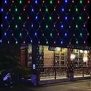 Solar Net Mesh String Lights Outdoor Waterproof,9.8ft x 6.6ft 200 LEDs Tree-wrap Lights,Dark Green Cable,8 Modes Decorative Lights for Party Christmas Wedding Garden Home Patio Lawn-Multicolor