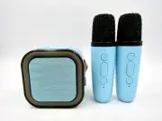 Mini Bluetooth Portable Karaoke Speaker with 2 Wireless Microphones - Blue, NEW