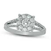 1.0 CT. T.W. Natural Diamond Frame Split Shank Engagement Ring in Solid 14K White Gold