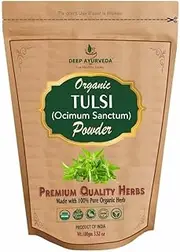 Organic Tulsi Powder (Ocimum Sanctum), Reduces Fever (antipyretic) & Pain(analgesic), Cold, Cough & Respiratory Care- 100gm /3.53 Oz Pack By Deep Ayurveda