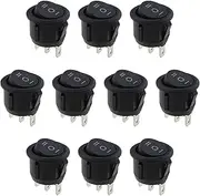 VGOL 10PCS Toggle Switch SPDT AC 10A/125V 6A/250V 3 Pins 3 Position ON/Off/ON Snap-in Car Round Rocker Switch for Car Boat Motorcycle Water Dispenser