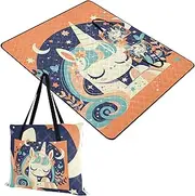 Yoogain Packable Blanket Portable Grass Beach Picnic Blanket for Outdoorsy People Picnic Items Orange Cute Unicorns 60x80in