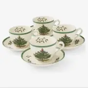 Spode Christmas Tree Teacups & Saucers, Set Of 8. Will Also Sell In Sets Of 4.