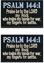 [Zcketo] 2 Pieces Tactical Psalm 144:1 Patch Combat Badge Morale Applique Embroidered Fastener Hook & Loop Encourage Emblem for Clothes Clothing Jacket Jeans Unifrom Kids Boys Adult