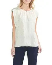 Vince Camuto Womens Dot High Low Flutter Sleeve Top White M
