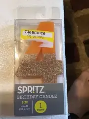SPR!TZ HALF GLITTER 4" BIRTHDAY CANDLE 4 NEW IN PACKAGE