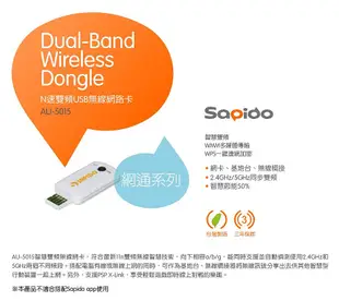 5Cgo🏆權宇 6成新 台灣製sapido AU-5015 30天保固 RTL8192DU 2.4GHz/5GHz同步雙頻無線網卡 含稅