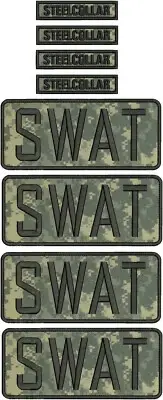 SWAT 8 EMBROIDERY PATCH 4X10 AND 1X5 VELCR@ ON BACK BLACK ON ACU