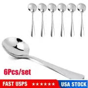 6Pack/Set Soup Spoons Round Stainless Steel Bouillon Rice Flatware Table Dinner