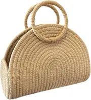 [TOGEVAL] Cotton Thread Handbag Large Capacity Straw Bag Handwoven Beach Bag Design for Holiday Summer and Outdoor Activities