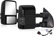 Towing Mirrors Compatible With 1999-2016 Ford F250 F350 F450 F550 Super Duty Truck Side Tow Mirrors, Super Duty Mirrors, Power Heated Pair LED Smoke Painted Black (Tuxedo Black Metallic)