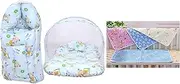 Toddylon New Born Baby Combo of 1 Teddybear in Blue Mosquito Net Bed with 1 Sleeping Bag and 4 Plastic Diaper/Nappy Changing Sheets (0-6 Months)
