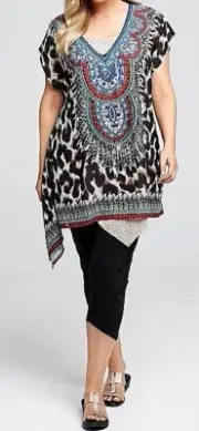 TS TAKING SHAPE plus size XS / 14 Out Of Africa Tunic rhinestones sheer top NWT!