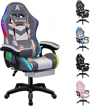ALFORDSON Gaming Office Chair with 12 RGB LED Lights & 8 Point Massage, Racing Computer Chair with Lumbar Support & Footrest, Ergonomic Desk Chair with Linen Seat Office Gamer (Fabric Grey)
