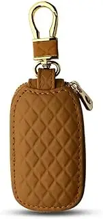 BELOMI Car Key Case, Genuine Leather Remote Key Fob Cover, Universal Vehicle Keyring Zipper Bag