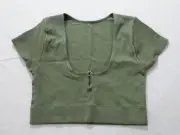 Aerie Women's Superchill Seamless Ring Cap Sleeve Bra Top EJ2 Olive Fun Medium