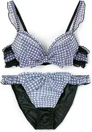 northerly(ノーザリー) Northern Women's Inner Set, Fluffy Gingham Ribbon Bra & Shorts Set