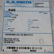 AO Smith Motor 648 1/2 HP 1100 RPM 115 Volt Century C-738 Dayton 4M137 TN-253