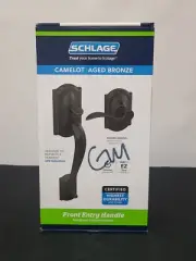 Schlage Camelot Front Entry Handle and Accent Lever - Aged Bronze (FE285) New